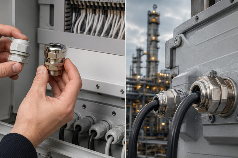 Comparison of nylon, brass, standard and explosion-proof cable glands for different industrial applications