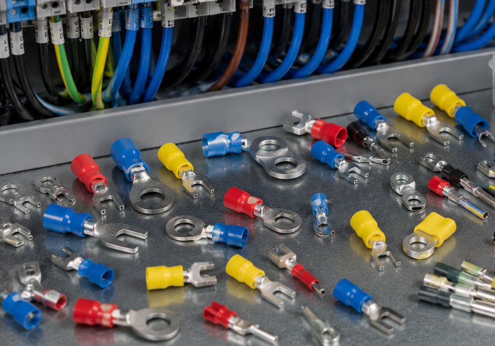 Electrical terminals and ferrules used for industrial wiring connections