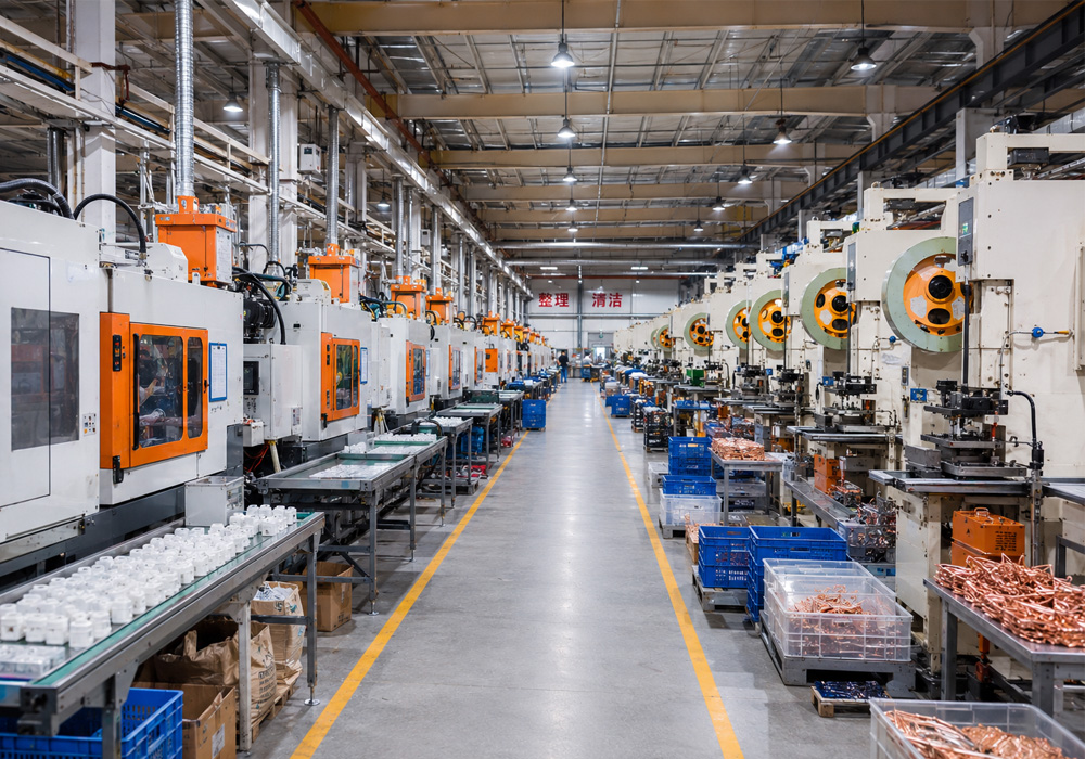 Modern electrical manufacturing factory producing cable glands, cable ties, terminals and electrical connection products