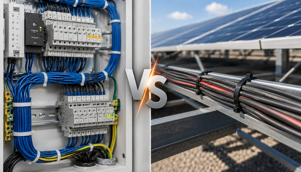 Comparison of indoor nylon cable tie installation and outdoor UV-resistant cable tie application
