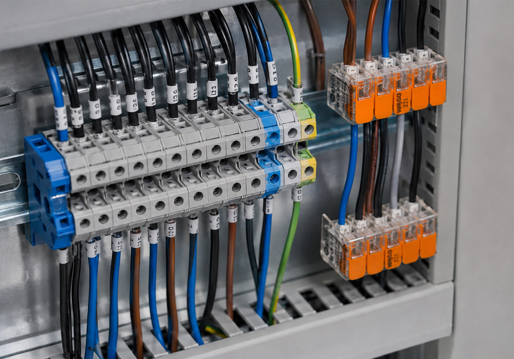 Wire connectors used in industrial electrical wiring systems